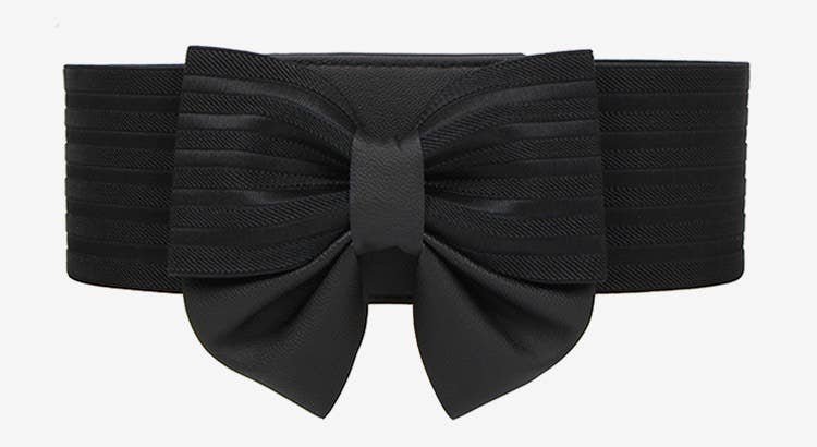 AS02 Black Bow Elastic Belt - Versatile Dress Accessory