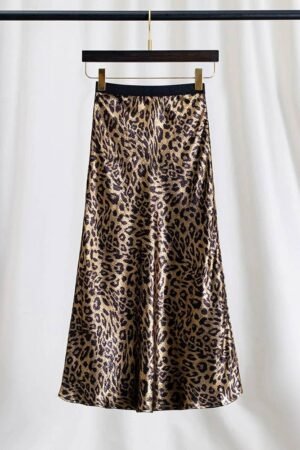 SK80Y Autumn Leopard Print A-Line High Waist Midi Skirt