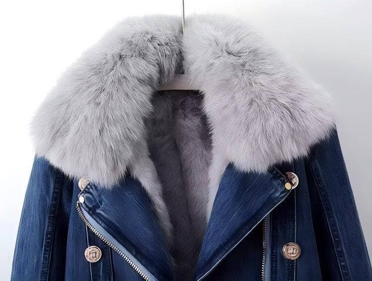 PS001Y Women's Detachable Faux Fur Lining Denim Jacket - Image 6
