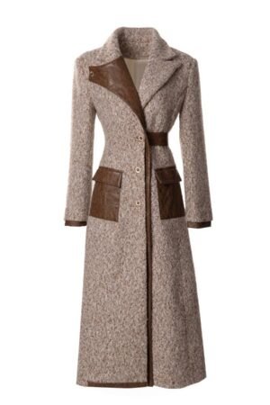 CT82L Women's Long Winter Coat with Wool & Pu Leather