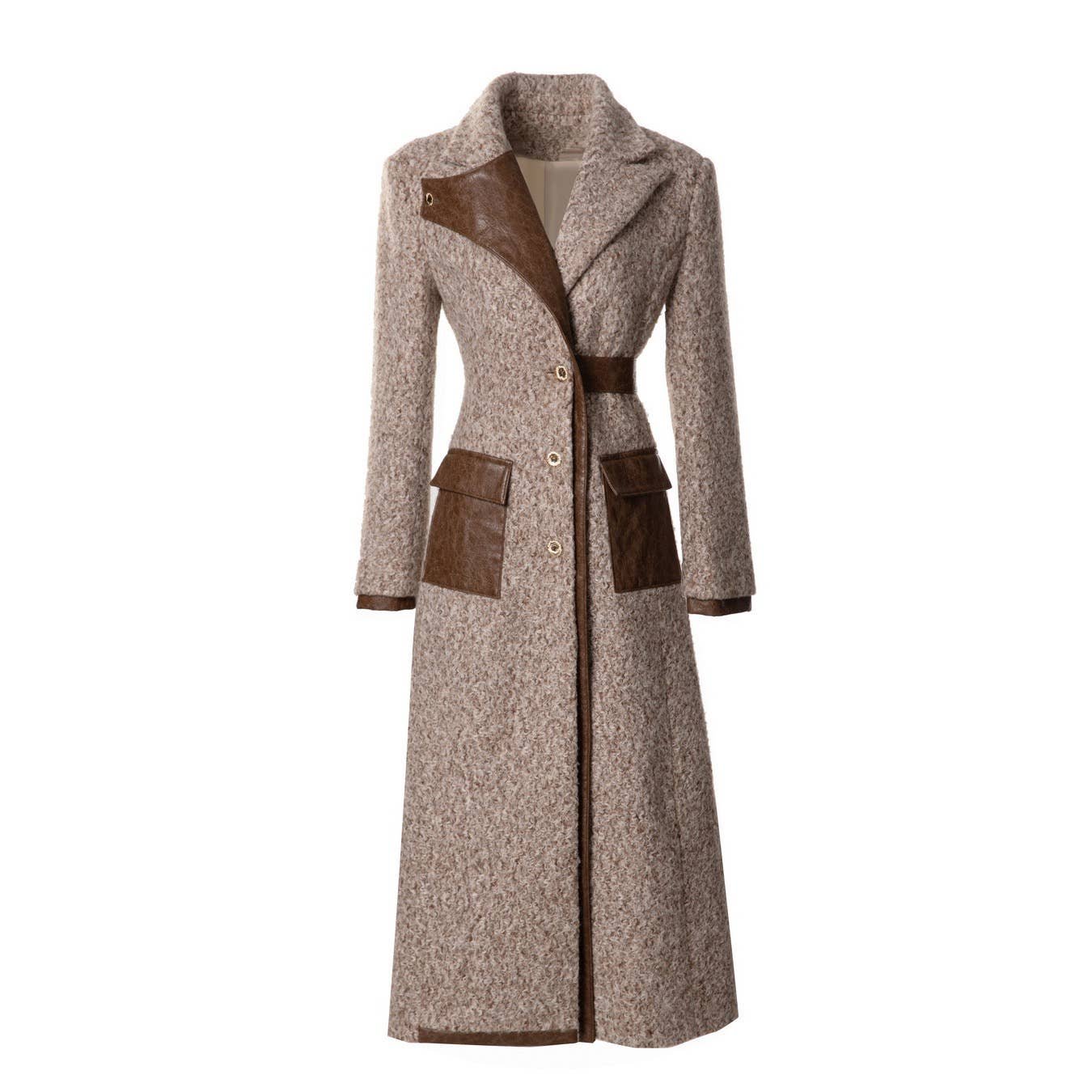 CT82L Women's Long Winter Coat with Wool & Pu Leather