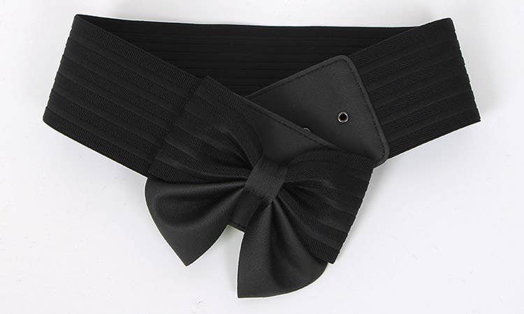 AS02 Black Bow Elastic Belt - Versatile Dress Accessory - Image 5