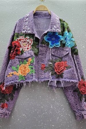 JK061 3D Floral Edge Denim Jacket - Spring Fashion