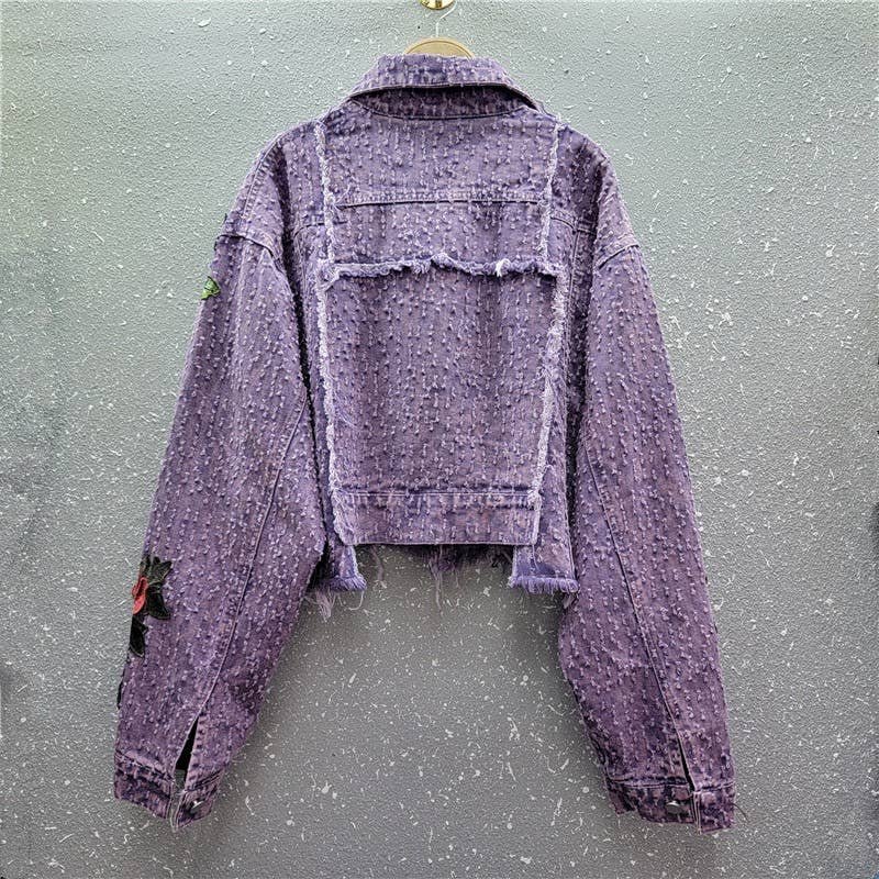 JK061 3D Floral Edge Denim Jacket - Spring Fashion - Image 2