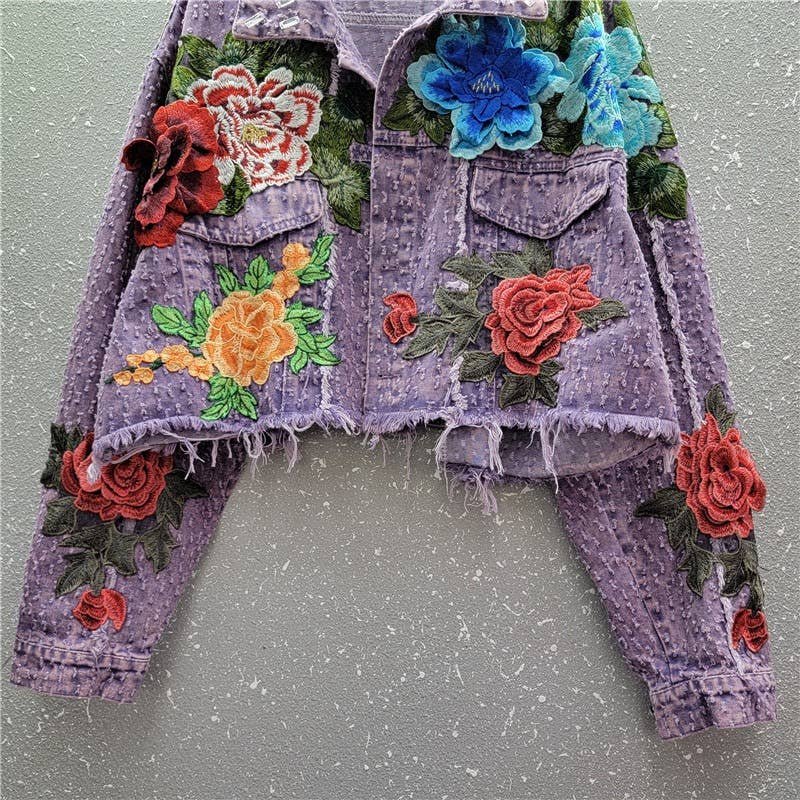 JK061 3D Floral Edge Denim Jacket - Spring Fashion - Image 4