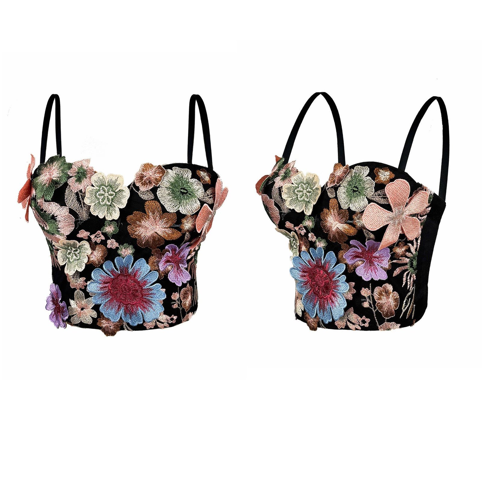 VE006Y Retro Floral Embroidered Tube Top Camisole with Bra - Image 3