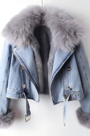 PS001Y Women's Detachable Faux Fur Lining Denim Jacket