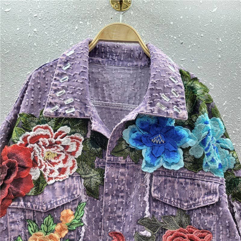 JK061 3D Floral Edge Denim Jacket - Spring Fashion - Image 3