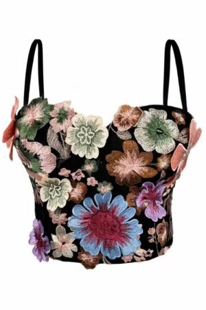 VE006Y Retro Floral Embroidered Tube Top Camisole with Bra