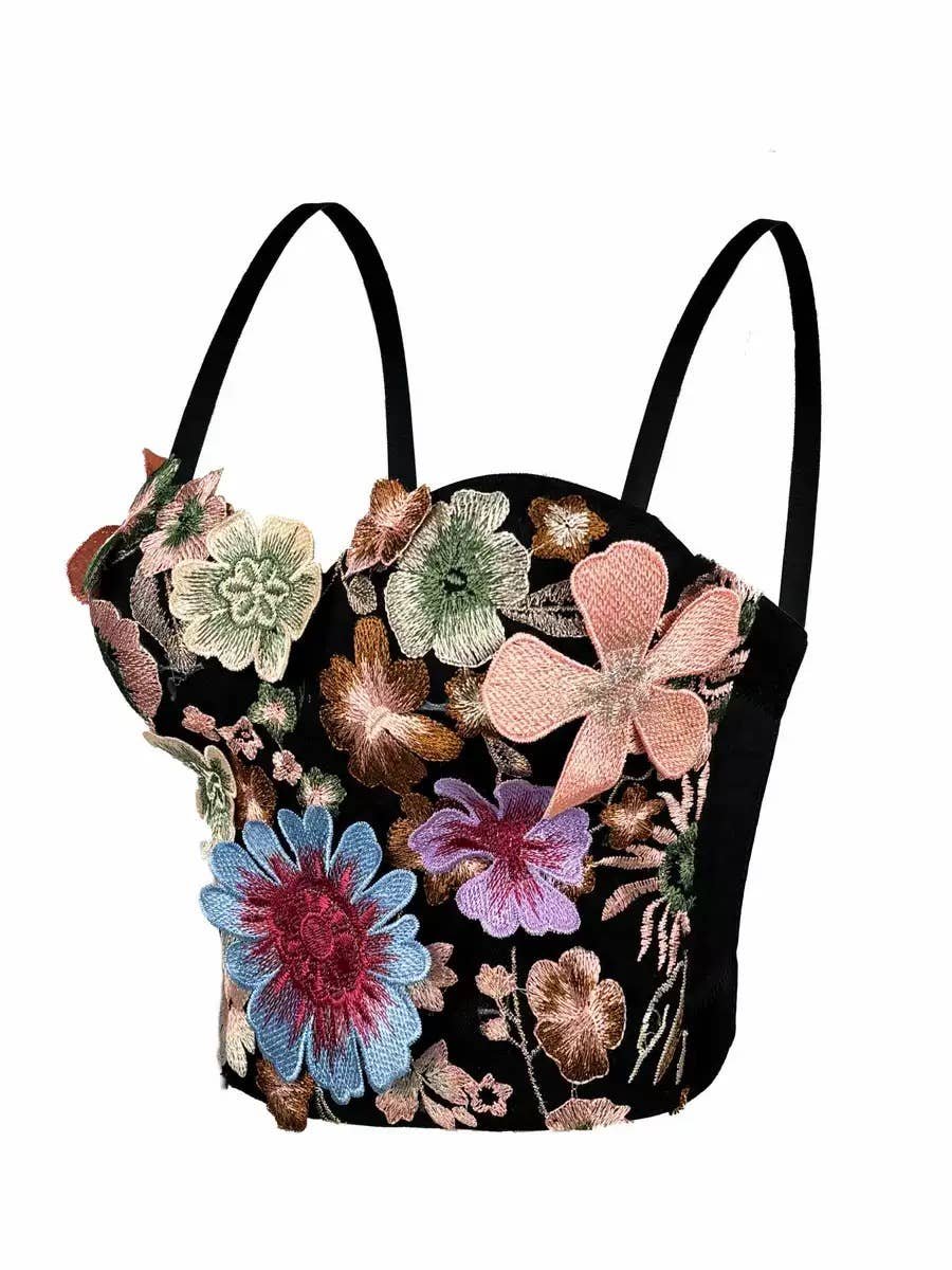 VE006Y Retro Floral Embroidered Tube Top Camisole with Bra - Image 2