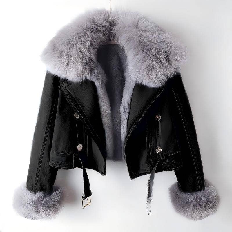 PS001Y Women's Detachable Faux Fur Lining Denim Jacket - Image 5